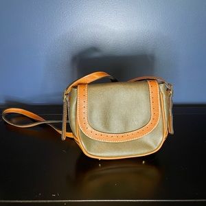 Khaki Crossbody Classic 80’s Vintage Design Vegan Leather Olive & Brown EUC